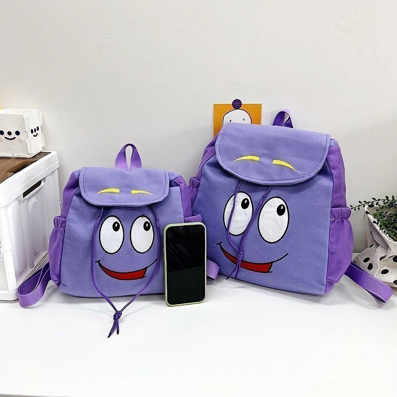 Mochila Infantil Dora Aventureira - Pelúcia Roxa com Estampa de Mapa, Grande Capacidade