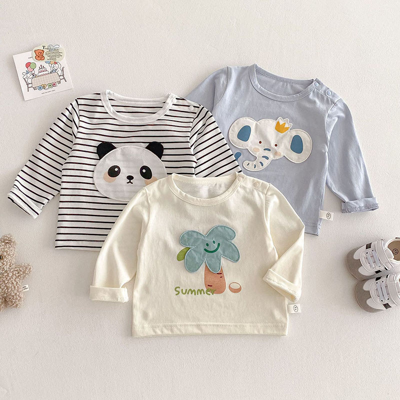 Crianças dos desenhos animados camiseta 2025 novo estilo 0-5 anos de idade meninos estilo coreano moda remendo camisa de