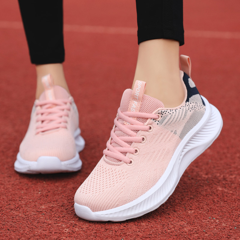 Primavera rendas sapatos femininos estudante malha respirável sapatos esportivos casuais sapatos de malha feminina leve