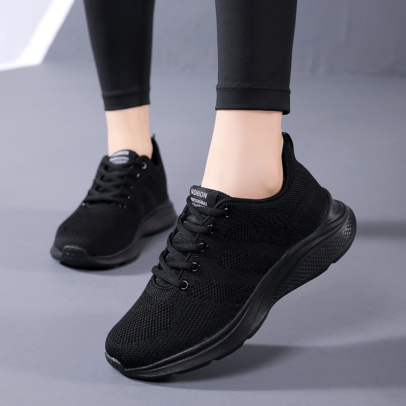 Preto primavera sapatos femininos tênis de corrida malha sapatos planos respirável sapatos esportivos sapatos leves sapa