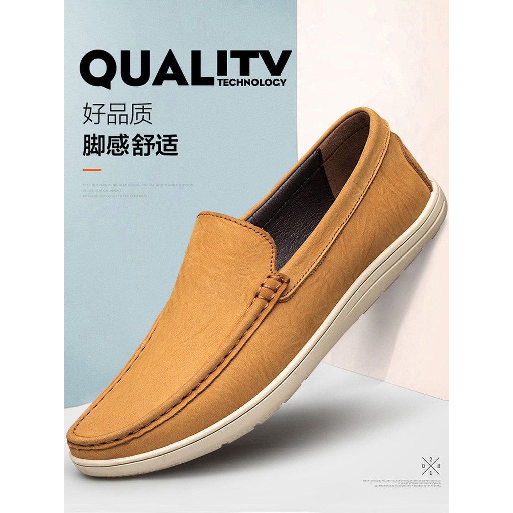 Primeira camada de couro ervilhas sapatos masculinos sola macia Casual deslizamento em mocassins couro genuíno preguiços