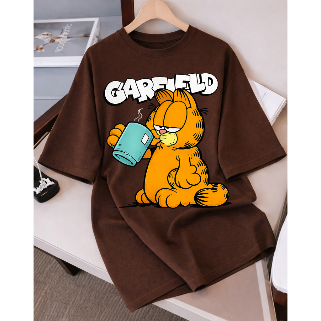 Camiseta Camisa Feminina 100% Algodão Garfild Cafe Fofo Treino Academia Musculação Fitness Oversized Básica