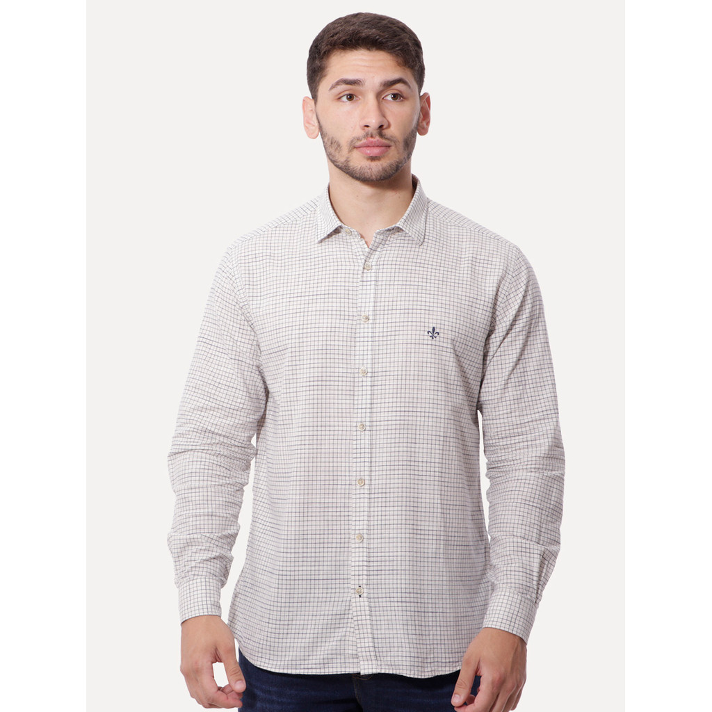 Camisa Dudalina Masculina Comfort Slub Cotton Xadrez Off-White