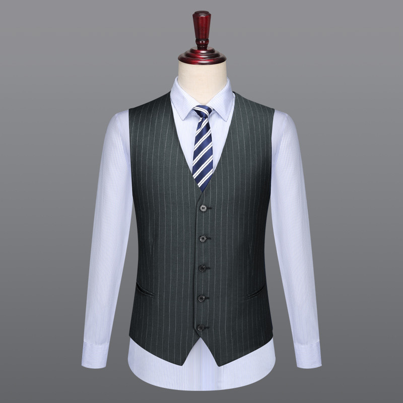 Colete de terno Slim-fit para cavalheiro de negócios masculino colete Formal de lã listras cinza