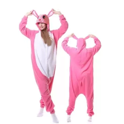 Pijama Kigurumi Coelho Rosa ou Azul Páscoa Coelhinha Macacão Malha Leve