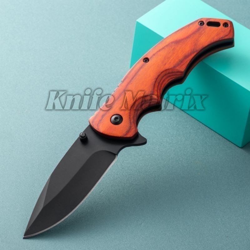 Canivete Cabo de Madeira Multifuncional Semi Automatico De Bolso Clip Com Trava TC11 KNIFE MATRIX