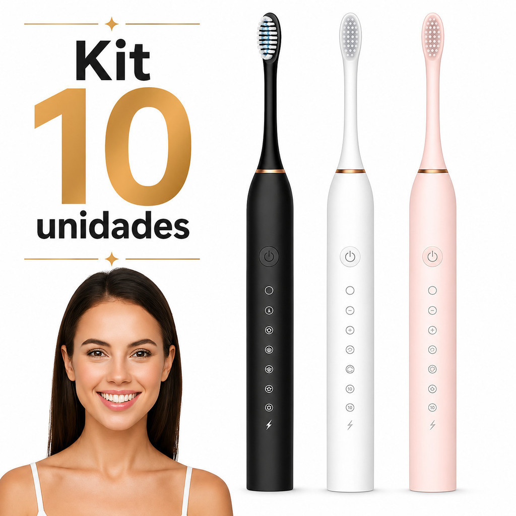 Kit 10 Escova De Dentes Elétrica IPX7 Com Cabeça Substituivel inteligente À Prova D'água Ultrassônico Dafu