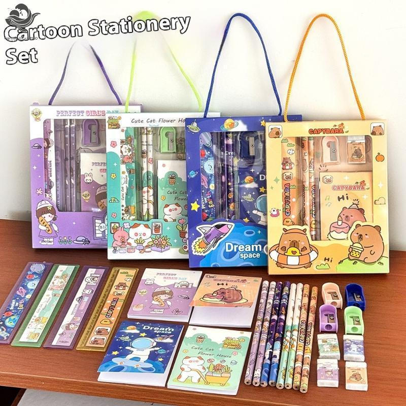 PFG 6 Pçs/Set Bonito Dos Desenhos Animados Capivara Lápis Conjunto De Papelaria Borracha Apontador De Crianças Estudante