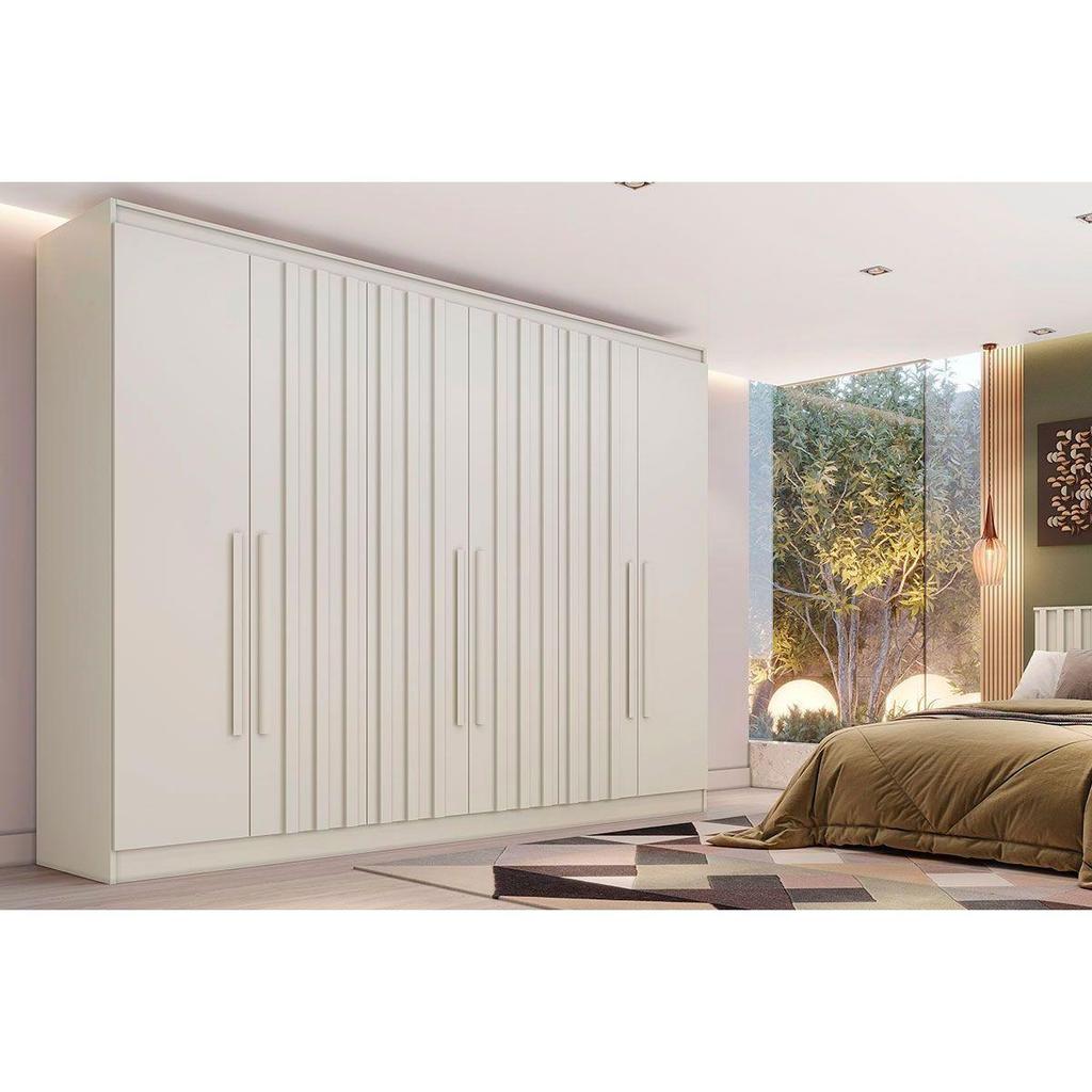 Guarda Roupa Casal 6 Portas (4 Ripadas) e 4 Gavetas Oxford Off White - Europa