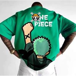 Camiseta Masculina One Piece Anime Luffy Zoro Camisa Algodao Premium 30.1 Plus Size