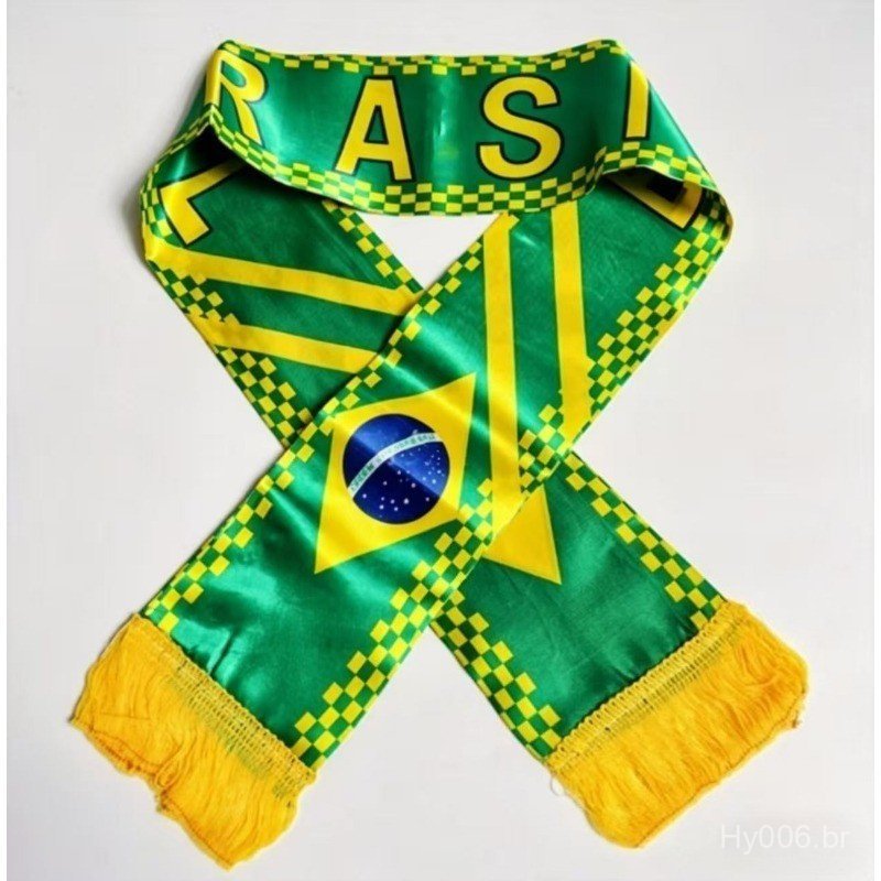 Cachecol de Futebol da Seleção Brasileira com Bandeira, Cachecol de Tricô Quente para Fãs ZOBO