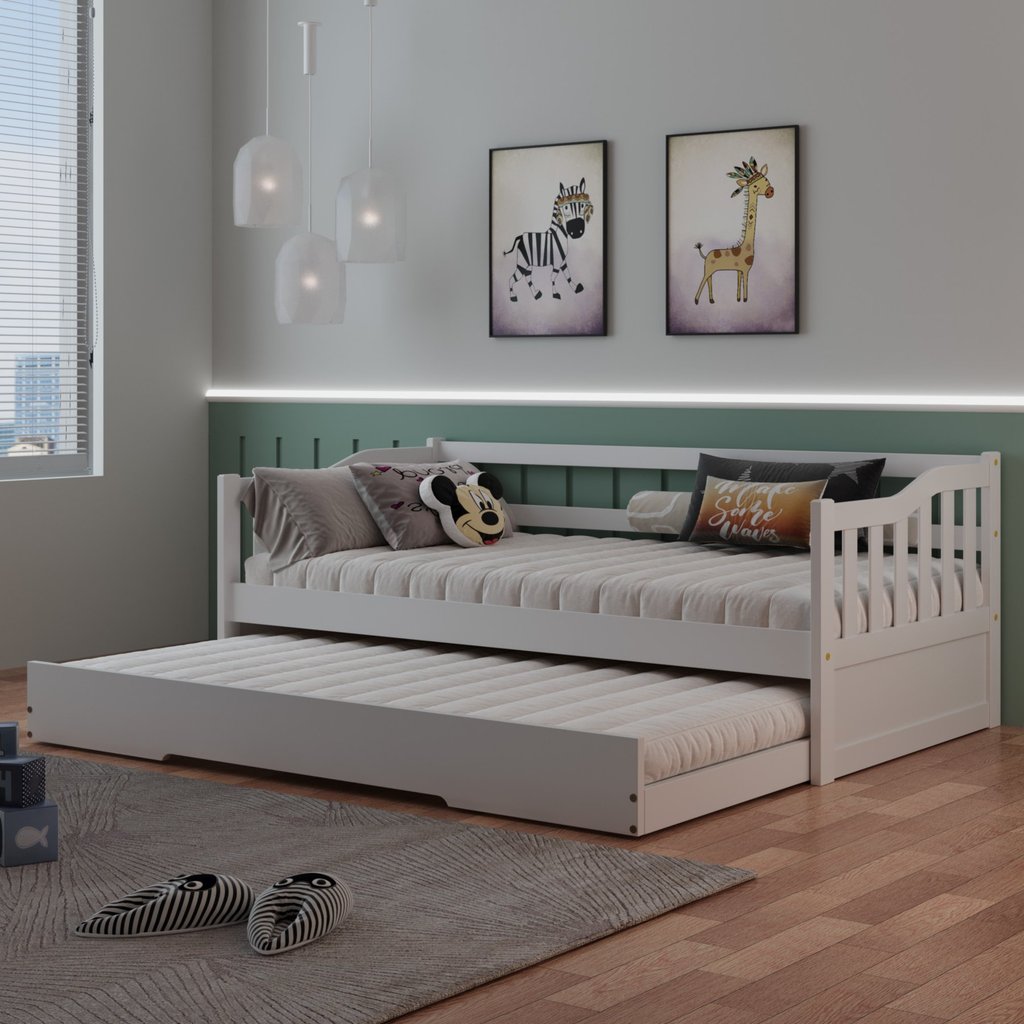 Bicama Infantil em Madeira Maciça/MDF American Branco Branco