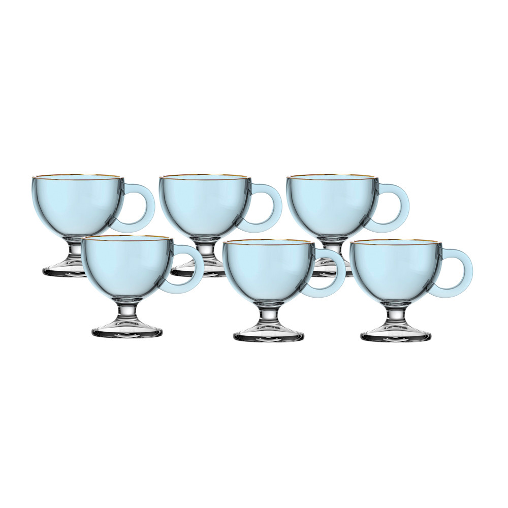 Jogo 6 Canecas Para Chá e Café Muse Com Borda Dourada Multicor 200ml Hauskraft