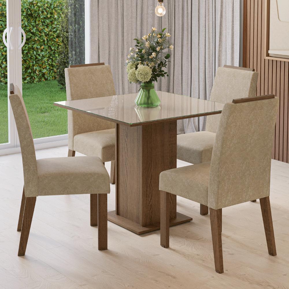 Conjunto Sala de Jantar Tampo de Vidro 4 Cadeiras Rustic/Crema/Imperial Capri Madesa