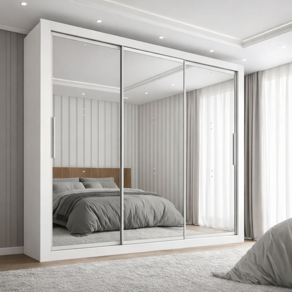 Guarda-Roupa Casal 3 Portas com Espelho e 4 Gavetas 185,5cm Viena Yescasa Branco Branco