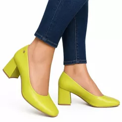 Sapato Femininos Salto Bloco Médio Bico Redondo Verde Pistache Ramarim 2417222