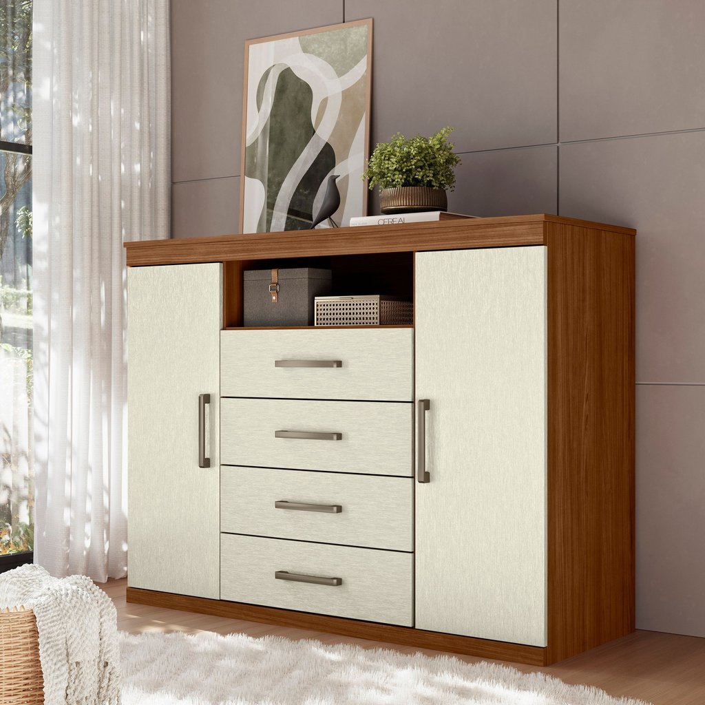 Cômoda para Quarto 2 Portas 4 Gavetas 1 Nicho Master Jatoba/Areia