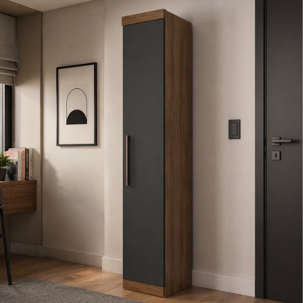 Guarda Roupa Casal Modular 1 Porta Gênova Plus Marrom/Ipê Wood/Grafite Ipê Wood/Grafite