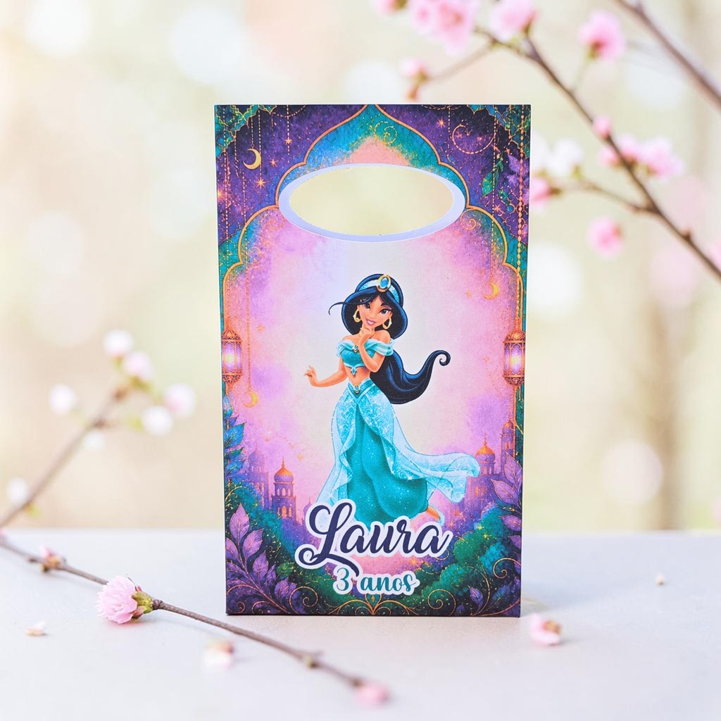 Sacolinha Surpresa Personalizada Princesa JASMINE - Lembrancinha para festa - PEGUE E MONTE