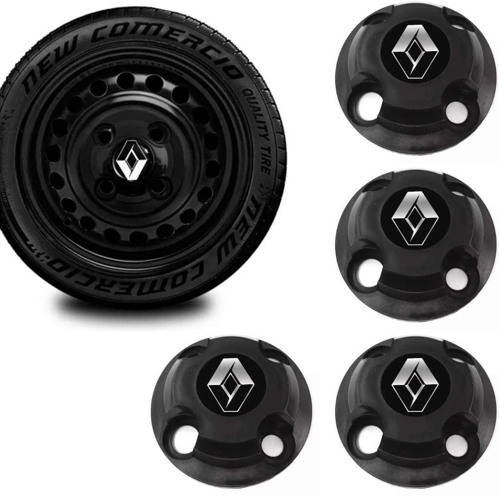 Jogo 4 Calotinhas Centrais Renault CLIO Sandero Kangoo Megane P/ Roda de Ferro 13/14/15