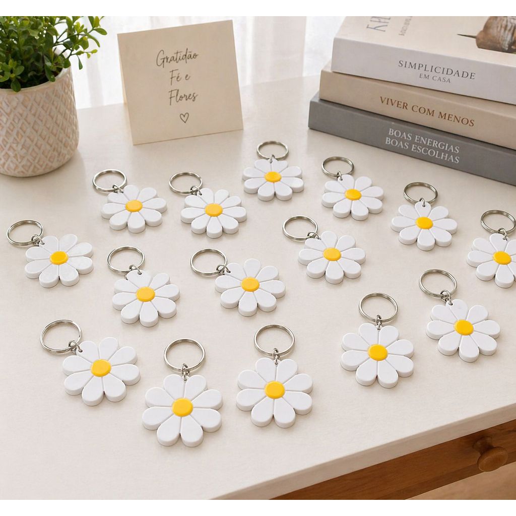Chaveiro Margarida Branca kit com 5/10/30 un Lembrancinha Primavera, verão eventos, mimos