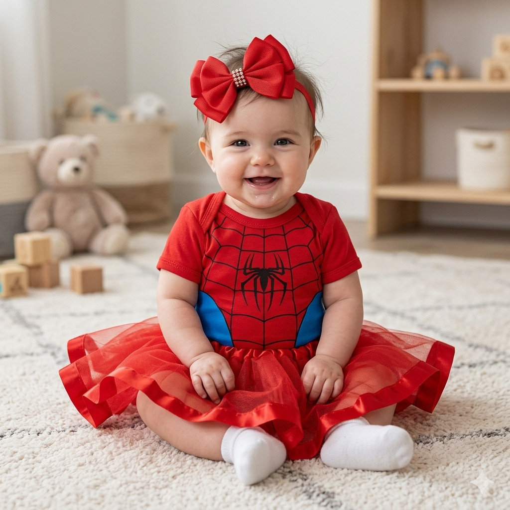 Body Bebê Homem Aranha Menina | Fantasia Infantil Super Heroína Mesversário Ensaio Foto
