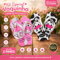 Kit 2 Pares Chinelo Vaquinha Preto e Rosa Confortável Antiderrapante Promoção Envio Rápido
