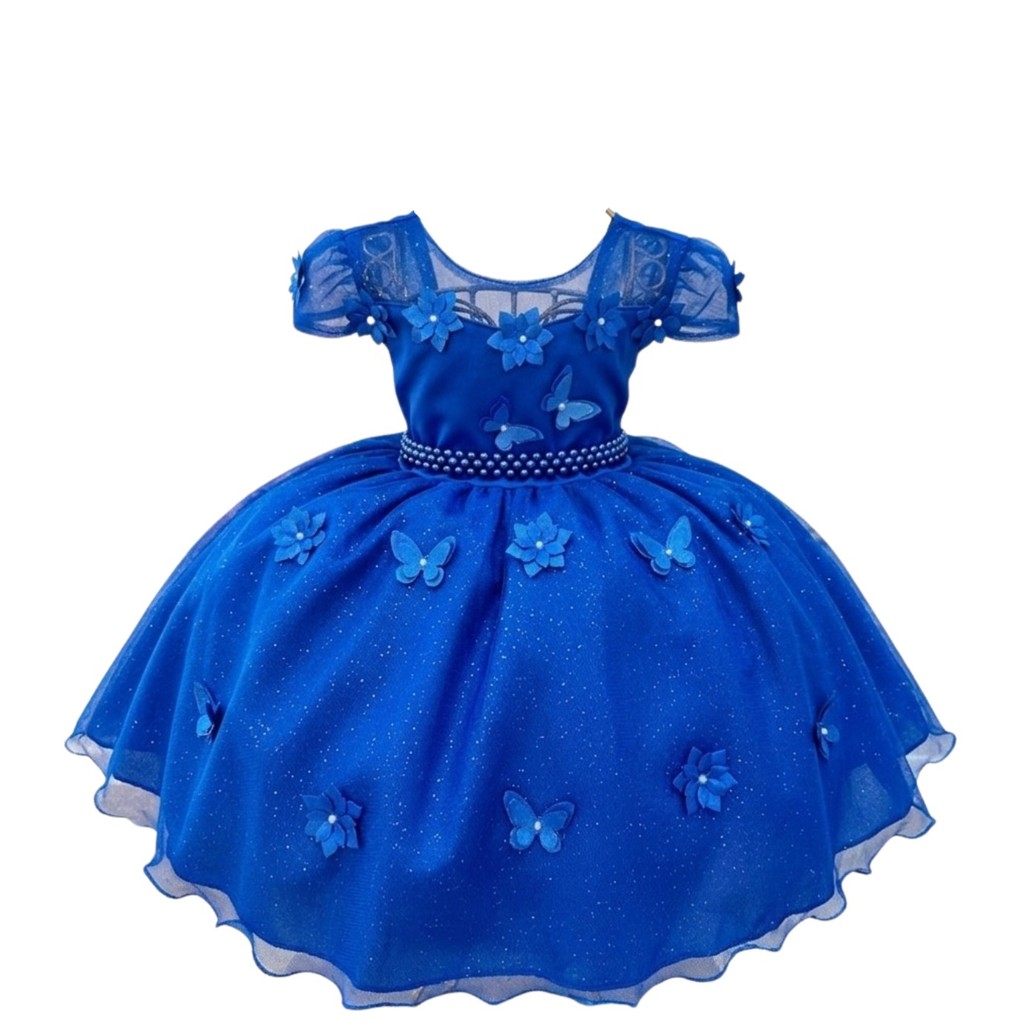 Vestido de Festa Infantil Azul Royal Premium Realezacom Aplicaçoes em 3d n1162