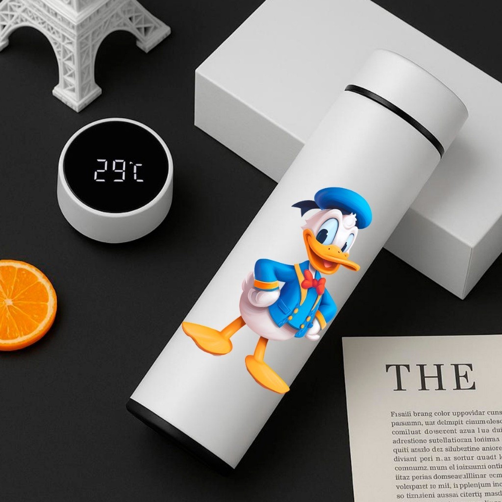 Garrafa Térmica Mickey Mouse 500Ml Com Termometro Led Digital Pato Donald