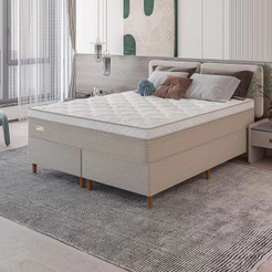 Cama Box Queen Size Milão Bipartida com Revestimento em Malha + Colchão com Euro Pillow Umaflex
