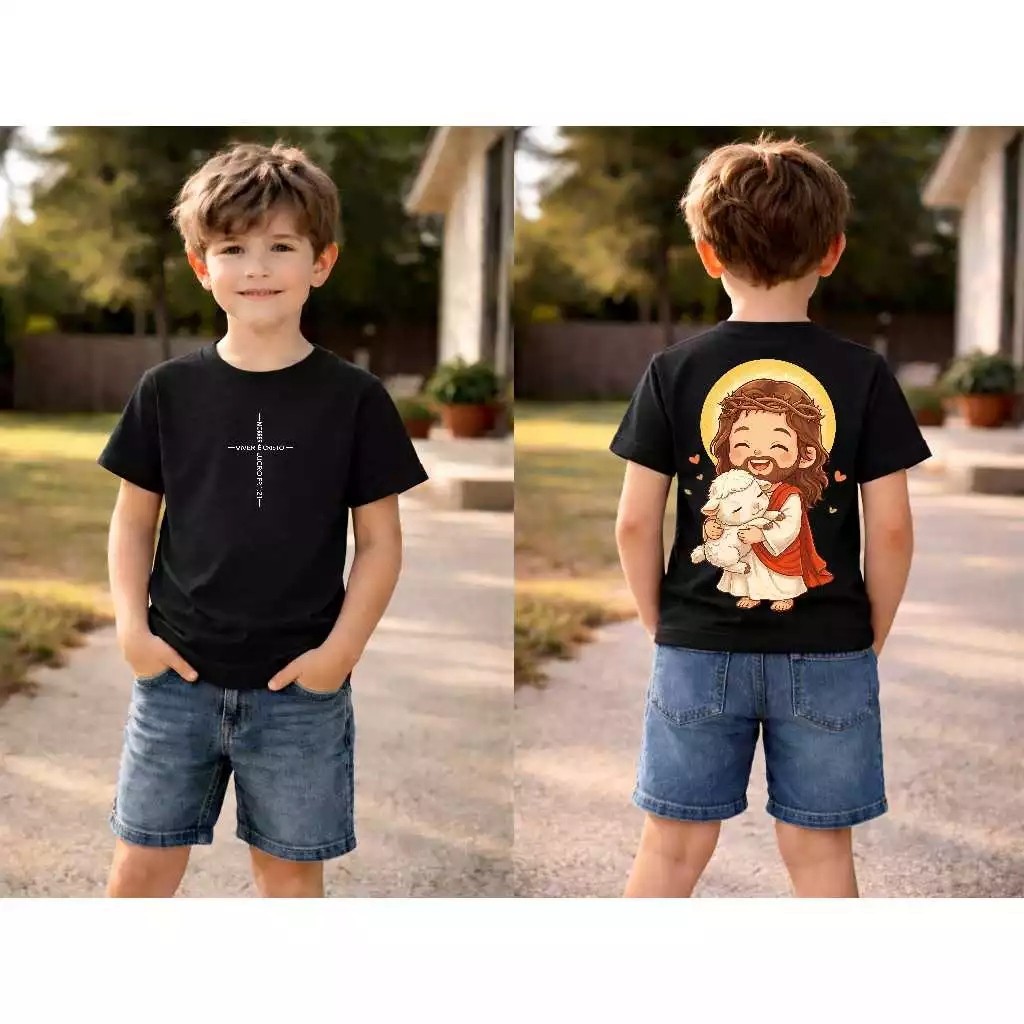 Camiseta Infantil Estampada Viver Cristo  Divertida Menino Menina 100% Algodão Confortável Dia a Dia Estilosa Escolar