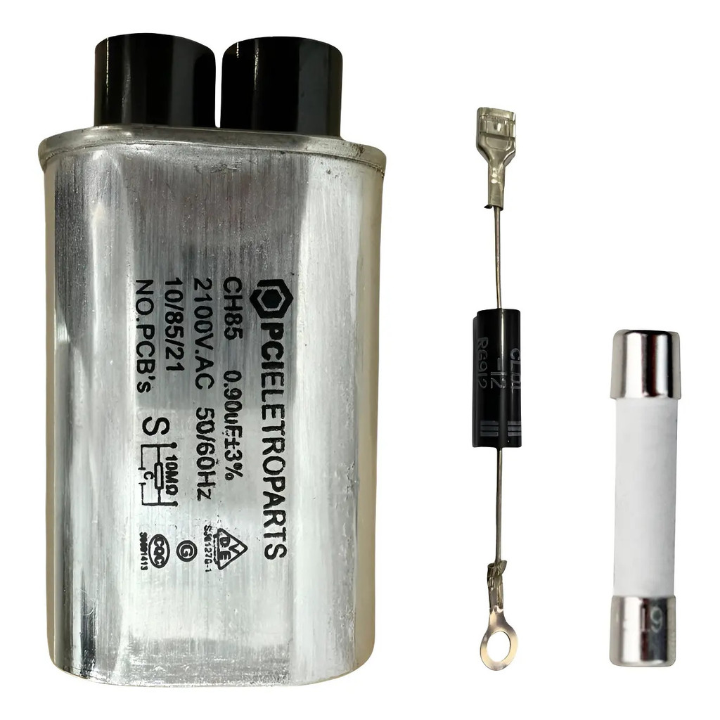 Kit Capacitor Alta Tensão Microondas 0.90uf 3t+fusivel+diodo