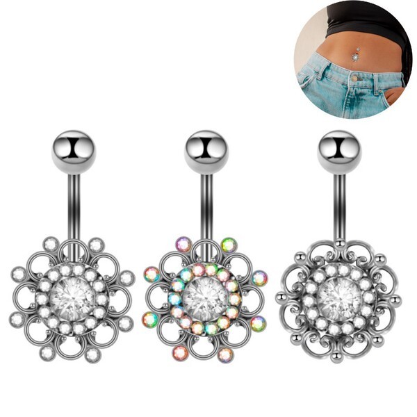 piercing umbigo bijuterias femininas ❤Fornecimento exclusivo transfronteiriço novo produto Retro aço inoxidável girassol