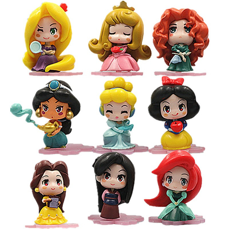 9pcs Jasmine Doorables Princesa Anime Figures Mulan Merida Rapunzel Belle bonecos colecionáveis Brinquedos Infantis