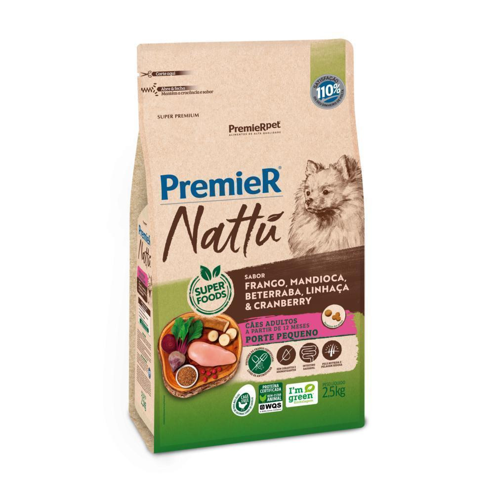 Ração Premier Nattu para Cães Adultos de Raças Pequenas Sabor Mandioca 2.5kg
