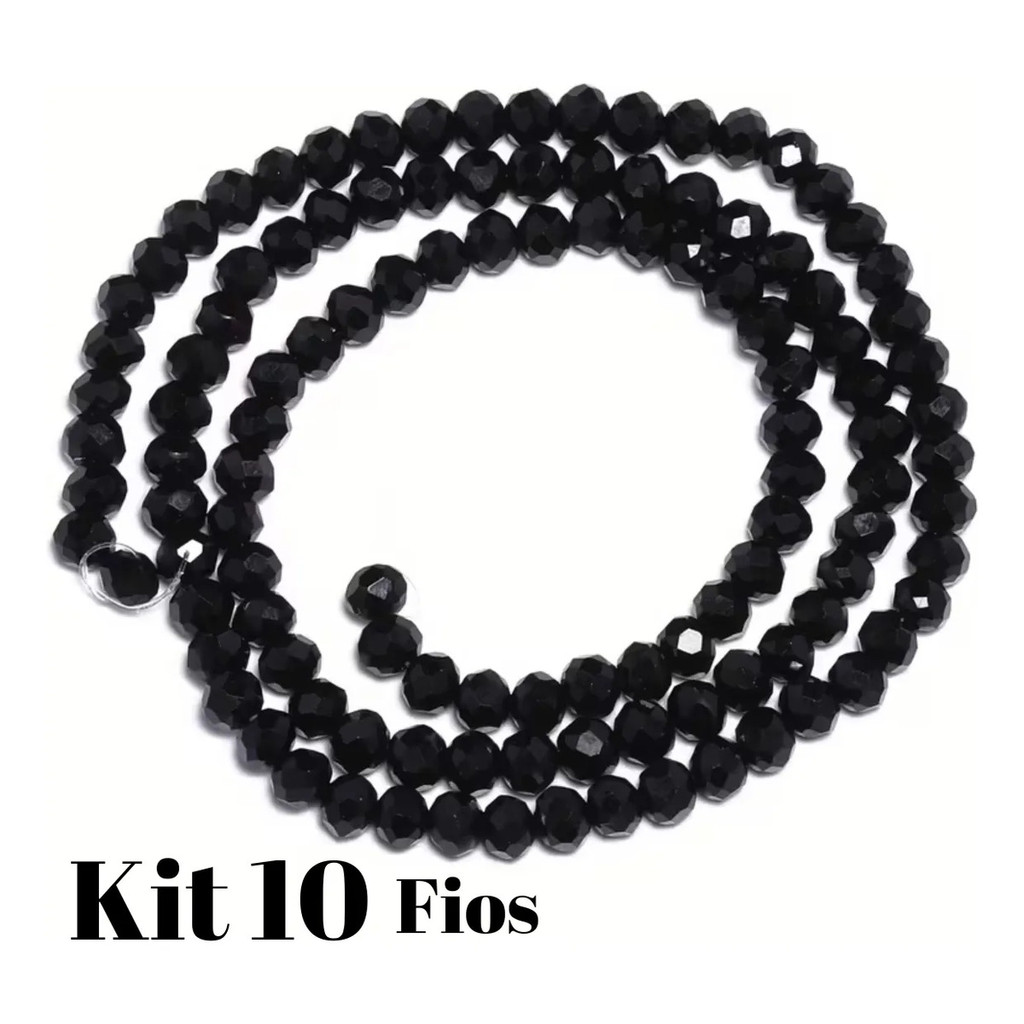 Kit 10 Fios De Miçanga Cristal Guia Vidro Preto 8mm Preto 40 Cm 8 Mm