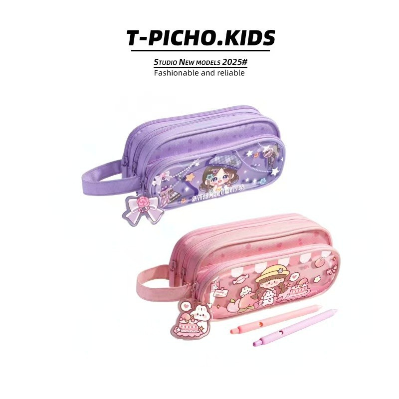 Bolsa de papelaria multifuncional de camada dupla para estudantes/caixa de papelaria portátil de grande capacidade