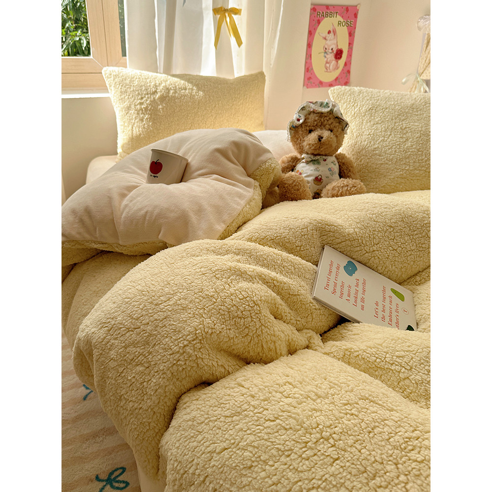 Inverno engrossado cordeiro leite velo cama conjunto de quatro peças flanela de pelúcia Coral velo folha de cama capa de