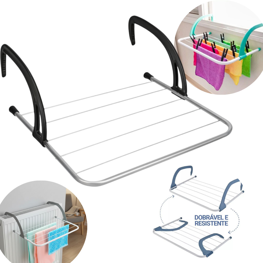 Imagem Varal Portátil Para Apartamento Secador De Roupas Prático e Retrátil Para Janela e Parede