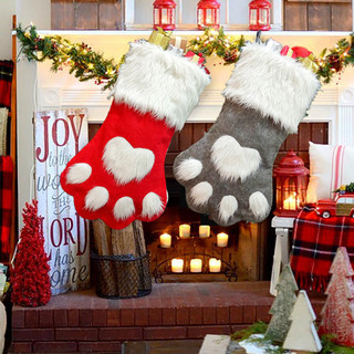 Novas meias de natal decoração da árvore de natal suprimentos natal vermelho cinza meias de pata de cachorro de cabelos 