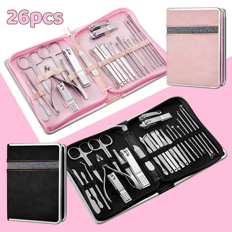 Kit Manicure E Pedicure Profissional 26 Peças Completo Inox + Estojo Com Zíper