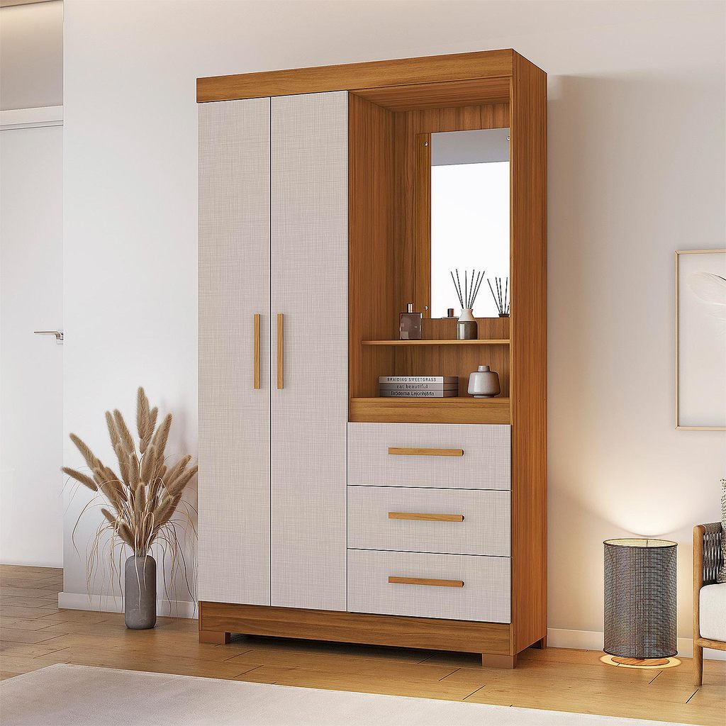 GUARDA-ROUPA SOLTEIRO PARA QUARTO 5170 COM 2 PORTAS 3 GAVETAS COMPACTO FREIJó / OFF WHITE - NOTáVEL