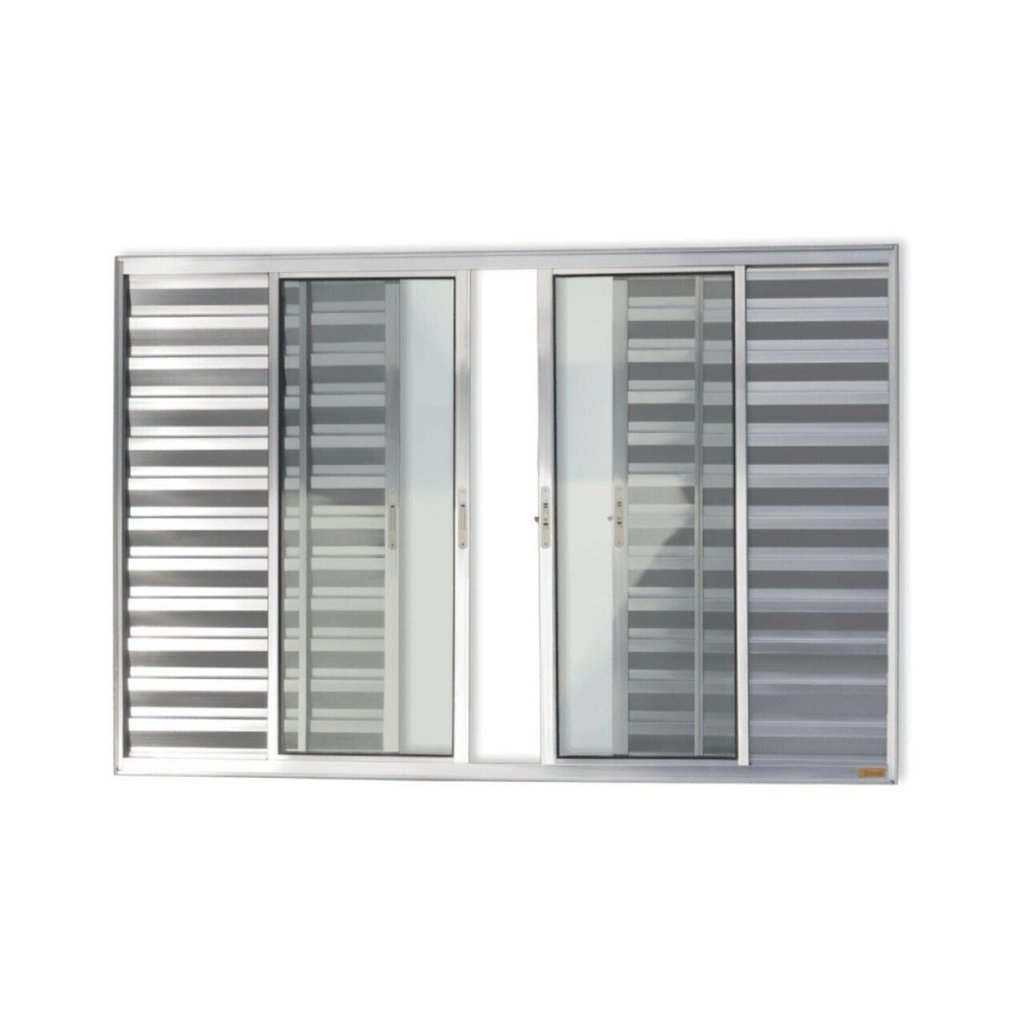 Janela de Aluminio Veneziana de Correr 100x120cm 6 Folhas com Vidro Liso Brimak Brilhante Brilhante