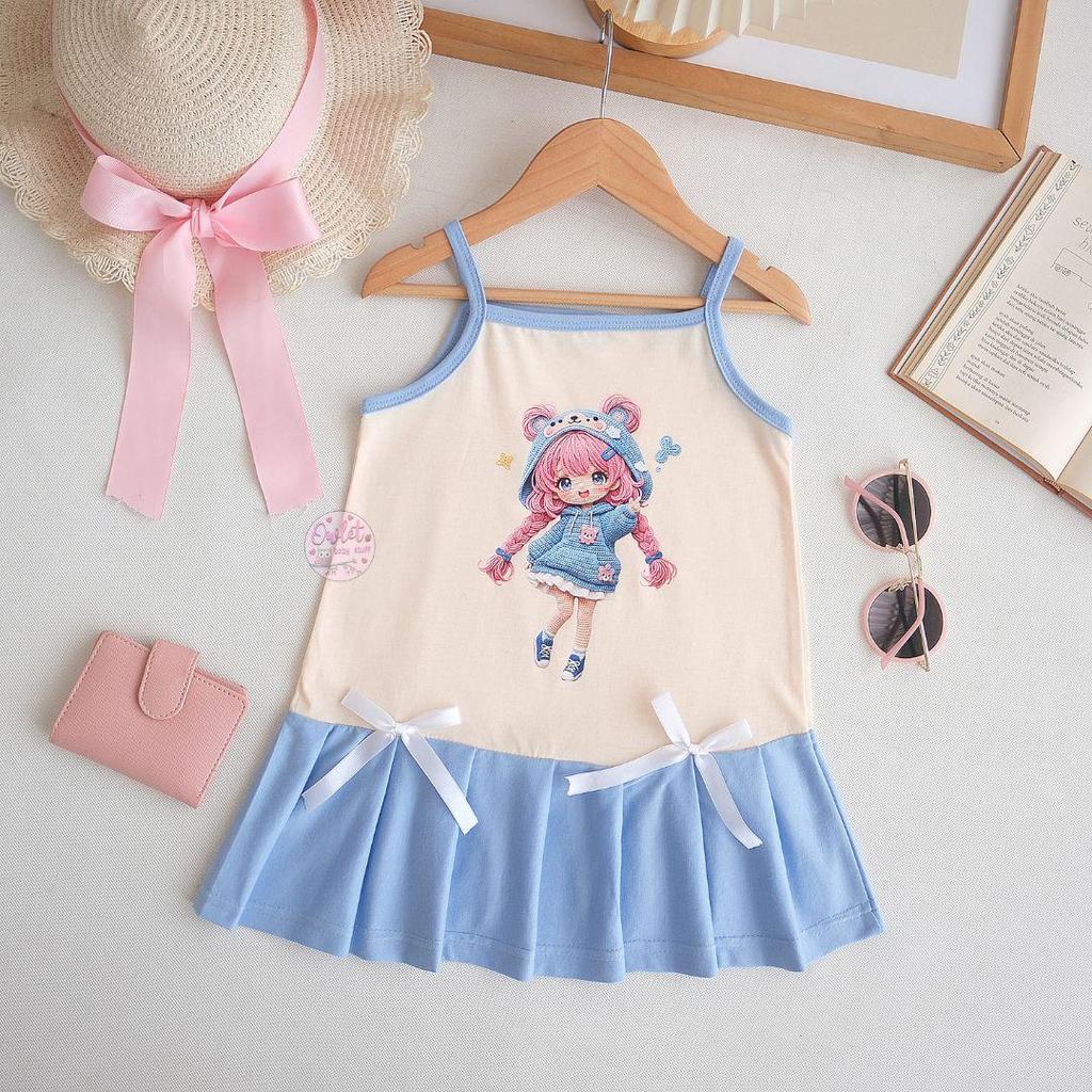 OWLET-Vestido Anya Feminino De Alça Com Motivo De Fita 3D Infantil Fofo De 1 A 6 Anos