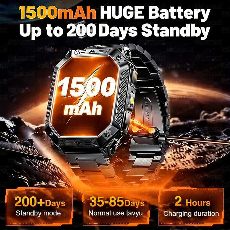 Detalhes do 1400mAh Smartwatch Relógio Inteligente 100 Dias Vida Útil Da Bateria 3ATM À Prova D'água Bluetooth Chamada SOS Alerta La