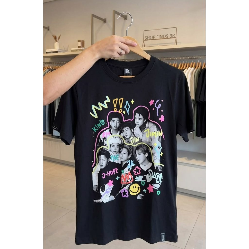 「BR.Moonlight」Camiseta Unissex BTS Fã Club Blusa T - Shirt BTS Estampa Fofa Linda Atemporal Moda Feminina