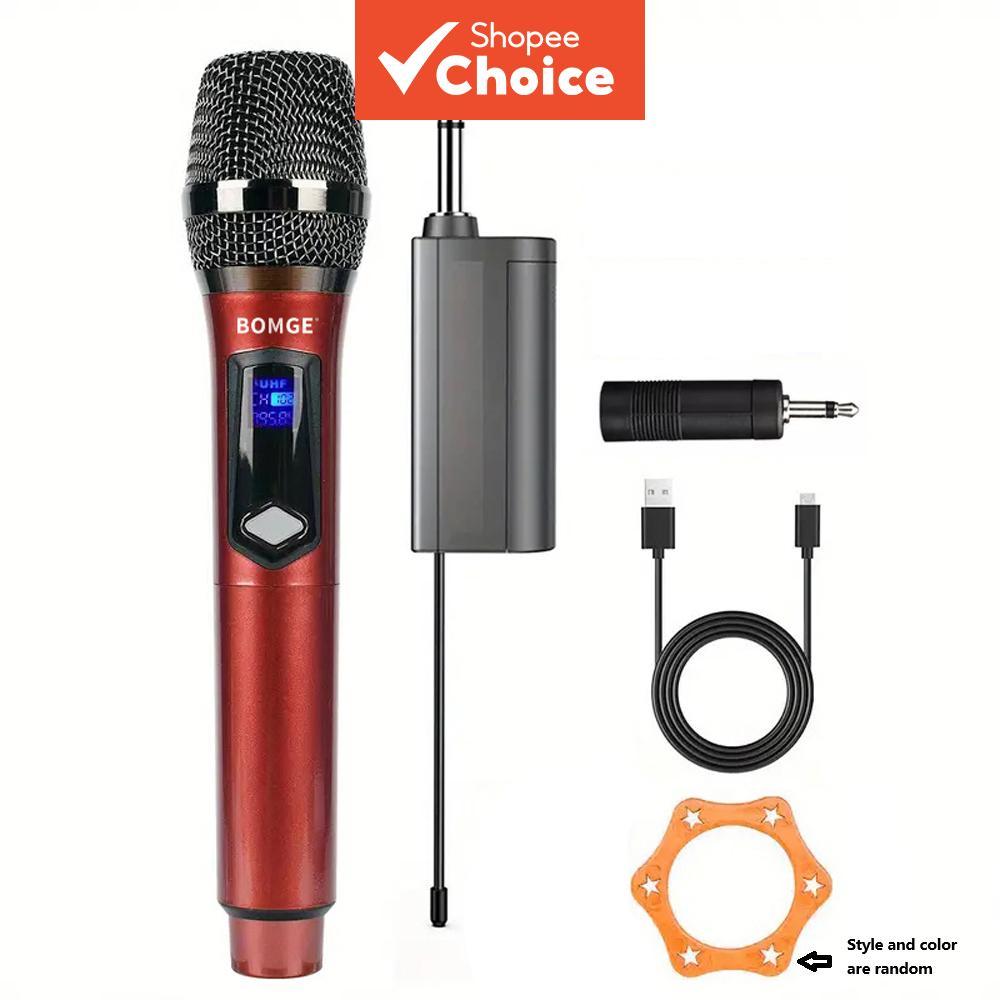 Microfone de Mão BOMGE Sem Fio Microfone Dinâmico de Metal para Karaokê com Receptor Recarregável