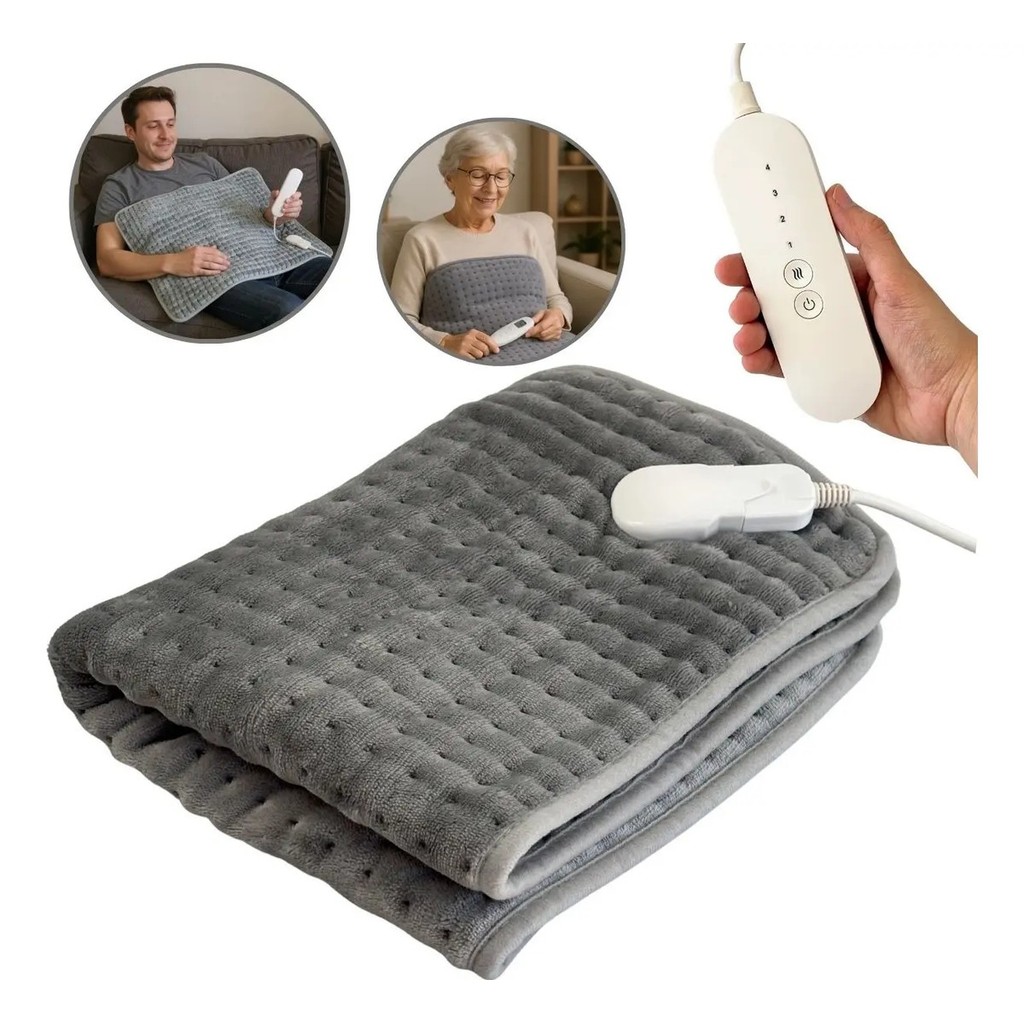 Manta Térmica Elétrica 60x30cm Lã Flanela 4 Niveis Calor Desligamento Automatico Lavavel Bivolt
