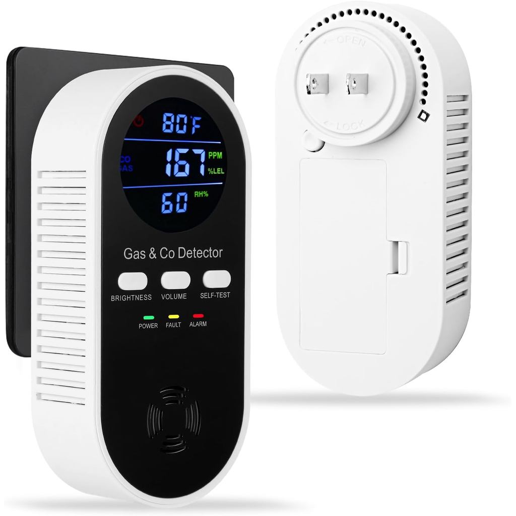 Detectores de Gás Explosivo e Monóxido de Carbono 5 em 1, Alarme de CO Plug-in e Detector de Gás Natural com Medidor de