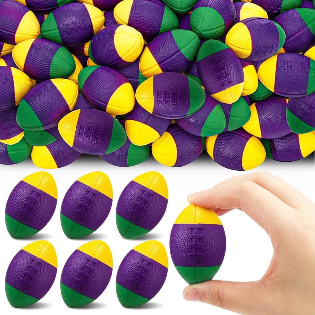 Soulchen Pacote com 24 Bolas de Espuma para Arremesso de Mardi Gras, Mini Bolas de Futebol Antiestresse de 2,1 polegadas
